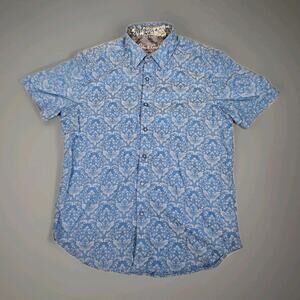 Robert Graham Shirt Mens Large Blue Paisley Button Up Short Sleeve Classic Fit